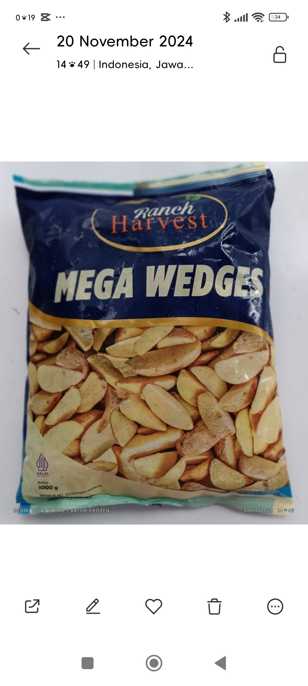 Kentang Ranch Harvest Mega Wedges 1kg